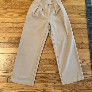 Pleated Tan Wide-Leg Trousers with pockets